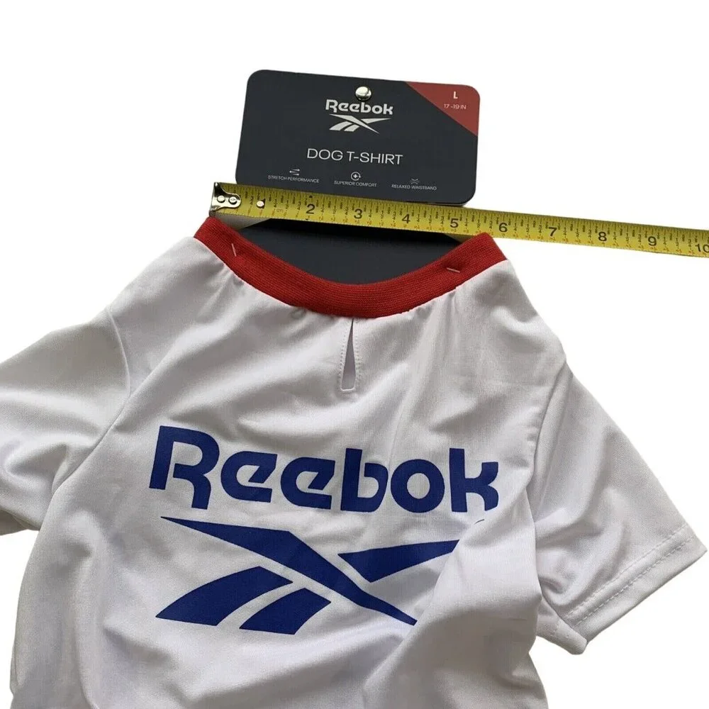 Reebok Dog T-Shirt White‎ Blue Graphic Logo Pet Jersey Size Large